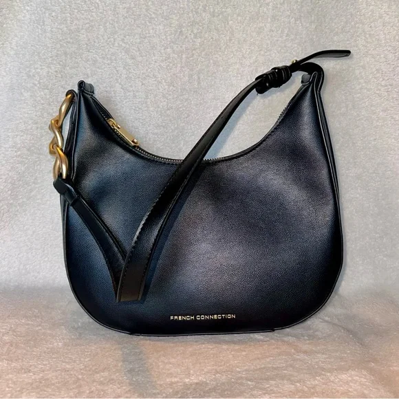 Adjustable Black Shoulder Bag with Gold Hardware - Picture 4 of 10